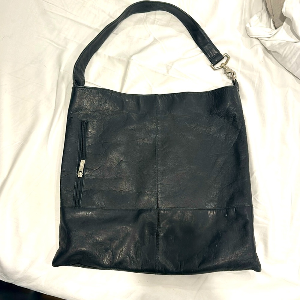 Black leather tote
